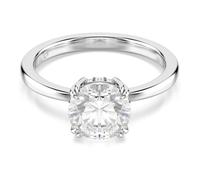 Swarovski Bague cocktail Stilla, taille ronde, blanche, finition argentée