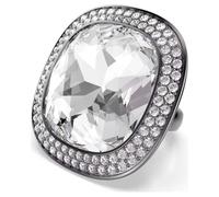 Swarovski Bague cocktail Una Angelic, coupe coussin, blanc, plaqué ruthénium (50-55, 15,6-17,2)