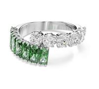 Swarovski bague, de la collection Matrix, cristaux incolores et verts de tailles rondes et baguettes, en métal rhodié, taille 52