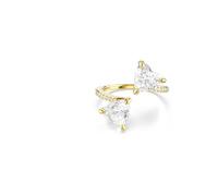 Swarovski Bague ouverte Mesmera, sertie de cristaux en forme de cœur pavé blanc, anneau ouvert avec deux Zircones, bande pavée scintillante, finition plaqué ton or, taille 50