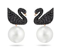 Swarovski Boucles d’Oreilles « Ear-Jacket » Iconic Swan, noir, plaqué or rose