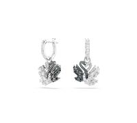 Swarovski Boucles d’oreilles Swan, motif avec 2 cygnes entrelacés, ornés de cristaux noirs et blancs, taille ronde et marquise, en métal rhodié et au placage ruthénium