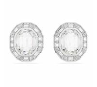 Boucles d'oreilles clip Mesmera, Taille octogonale, Blanches, Métal rhodié
