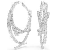 Swarovski Boucles d'oreilles créoles Matrix, coupe mixte, blanches, plaqué rhodium
