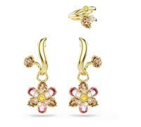 Swarovski Boucles d'oreilles de la collection Idyllia, parure de 3 bijoux, design avec fleur, cristaux Zirconia de tailles variées, couleurs rose, jaune, incolore, caramel, placage de ton or