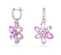 Swarovski Boucles d'oreilles Gema, mini-créoles fleurs ornées de cristaux roses et violets, en métal rhodié