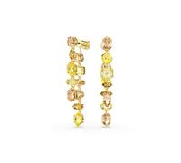 Swarovski Pendants d'oreilles Gema, Design asymétrique, Tailles variées, Longues, Jaunes, Placage de ton or