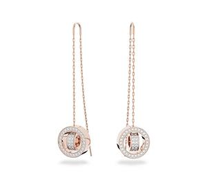 Swarovski Boucles d'oreilles Hollow, paire de pendants d'oreilles longs, placage de ton or rosé, blanc