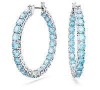 Swarovski Boucles d'oreilles Matrix – Anneaux pavés de cristaux bleus, coupe ronde – Métal rhodié