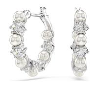 Swarovski – Anneaux d’oreilles Matrix – Créoles Zirconia et perles blanches, métal rhodié