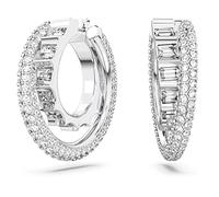 Swarovski Boucles d'oreilles Rota, double anneau pavé de cristaux transparents, en métal rhodié