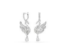 Swarovski Boucles d'oreilles Swan, en forme de cygne, avec créoles et pendants, cristaux Zirconia et Crystal Pearl, en métal rhodié