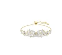Swarovski Bracelet Idyllia Lilia, motifs papillons pavés de cristaux blancs sur bracelet coulissant, longueur réglable jusqu’à 24 cm, élégance délicate et féminine, placage de ton or