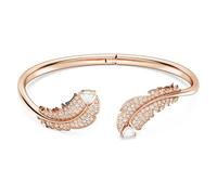 Swarovski Bracelet-jonc Nice, au motif plume, orné de cristaux roses, en placage de ton or rosé, taille M