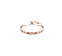 Swarovski Bracelet Tennis Matrix, double rangée de cristaux ronds blancs taille ronde, fermoir coulissant ajustable, style élégant et lumineux, placage de ton or rosé