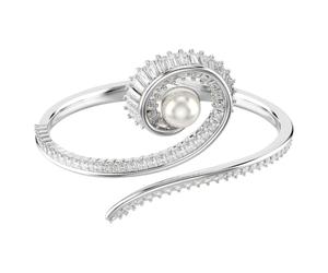 Swarovski Bracelet rigide Ariana Grande, Crystal Pearl, coupe baguette, blanc, plaqué rhodium, taille S