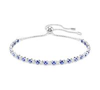 Swarovski Bracelet Tennis, de la collection Matrix, avec des cristaux ronds incolores et bleus, en métal rhodié, fermoir à boule coulissante