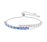 Swarovski Bracelet Tennis de la collection Matrix, cristaux Zirconia bleus et incolores de tailles baguette et ronde, chaîne en métal rhodié