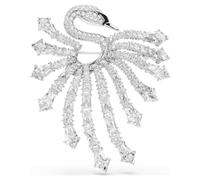 Swarovski Broche Vienne, coupe mixte, cygne, blanc, plaqué rhodium
