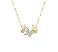 Swarovski Collier Idyllia Lilia, motif papillon serti de cristaux blancs, suspendu sur une chaîne réglable 38-43 cm, design délicat et élégant, placage de ton or