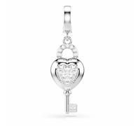 Swarovski Charm Idyllia, Tailles variées, Cœur avec clé, Blanc, Métal rhodié
