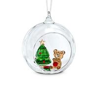 SWAROVSKI Christmas Scene Ornament, for Hanging on a Tree Or for Display, Clear Crystal with Teddy Bear and Tree, Part of The Swarovski Joyful Ornaments Collection