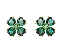 Swarovski Clous d'oreilles Idyllia en forme de trèfles à quatre feuilles vertes, en placage de ton or