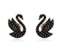 Swarovski Clous d'oreilles Swan, Perle de cristal, Cygne, Noires, Placage de ton or rosé