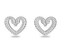 Swarovski Clous d'oreilles Una, boucles d'oreilles forme de cœur, petites, métal rhodié, blanc