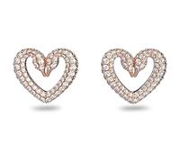 Swarovski Clous d'oreilles Una, boucles d'oreilles forme de cœur, petites, placage de ton or rosé, blanc