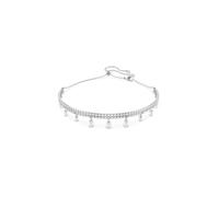 Swarovski x Ariana Grande Ras-de-cou Crystal Pearl, deux rangées de cupchain sertis de cristaux clairs, perles de cristal blanches pendantes, fermeture coulissante ajustable, métal rhodié