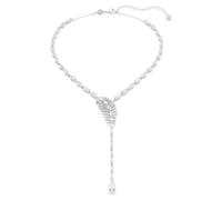 Swarovski Collier en Y Vienne, coupe mixte, plume, blanc, plaqué rhodium
