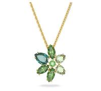 Swarovski Collier Gema, pendentif fleur orné de cristaux verts de différentes teintes, placage ton or