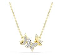 Swarovski Collier Idyllia Lilia, motif papillon serti de cristaux blancs, suspendu sur une chaîne réglable 38-43 cm, design délicat et élégant, placage de ton or