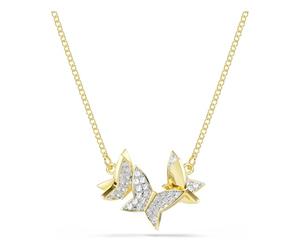Swarovski Collier Idyllia Lilia, motif papillon serti de cristaux blancs, suspendu sur une chaîne réglable 38-43 cm, design délicat et élégant, placage de ton or