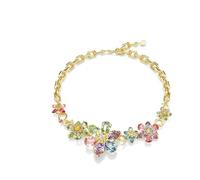 Swarovski Collier Idyllia, serti de fleurs aux cristaux multicolores de tailles variées, sur chaîne à la longueur réglable 38-43 cm, fermoir mousqueton, placage ton or