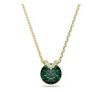 Swarovski Collier pendentif de la collection Bella V, cristal vert de taille ronde, pavé de petits cristaux incolores en V, chaîne en placage de ton or