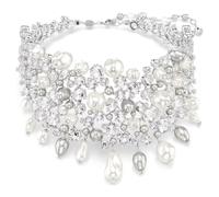 Swarovski Collier ras du cou Constella, perles de cristal, coupe ronde, blanc, plaqué rhodium