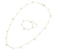 Sautoir Una Angelic, Perle de cristal, Taille ronde, Banc, Placage de ton or OS