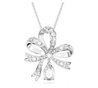 Swarovski Collier Volta long, pendentif nœud blanc, en métal rhodié