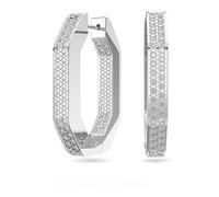 Swarovski Créoles Dextera, anneaux d'oreilles de forme octogonale en cristal pavé et métal rhodié, blanc