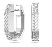 Swarovski Créoles Dextera, paire de créoles octogonales en cristal pavé et métal rhodié, petites, blanc