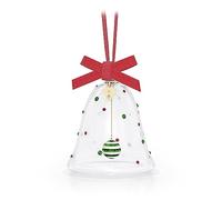 Swarovski Décoration Cloche Dulcis Holiday Cheers décorée de pierres rouges et vertes, suspendue à un ruban rouge