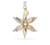 Swarovski Décoration Édition Annuelle 2025, étoile en 3D à 393 facettes de Ton Or, sphère et détails en métal Ton Champagne, accrochée à Un Ruban en Gros-Grain Blanc