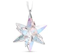 Swarovski Décoration Étoile Shimmer, étoile 3D en cristal clair 307 facettes effet scintillant, ruban satin blanc, ton champagne raffiné, dimensions 4,8 x 6,4 x 5 cm