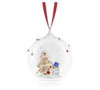 Swarovski Décoration Holiday Cheers, Boule en Verre avec Sapin et Bonhomme de Neige en Cristal à 763 facettes à l'intérieur, Suspendue à Un Ruban en Gros-Grain Rouge