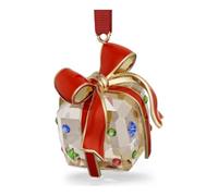 Swarovski Décoration Holiday Cheers cristal doré 426 facettes, ton champagne, ruban gros-grain rouge