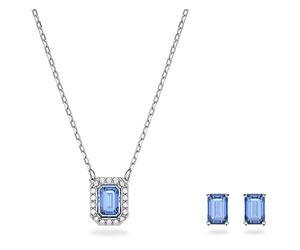 Swarovski Ensemble Clous d'oreilles et Pendentifs Millenia, cristal de couleur bleue dans un cadre plaqué rhodium