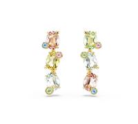 Swarovski Pendants d’oreilles Gema, design asymétrique, courte rangée de cristaux multicolores de tailles variées, joyeux et raffinés, fermoir tige, placage ton or