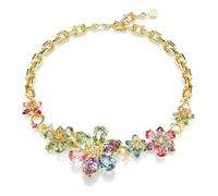 Swarovski Collier Idyllia, serti de fleurs aux cristaux multicolores de tailles variées, sur chaîne à la longueur réglable 38-43 cm, fermoir mousqueton, placage ton or